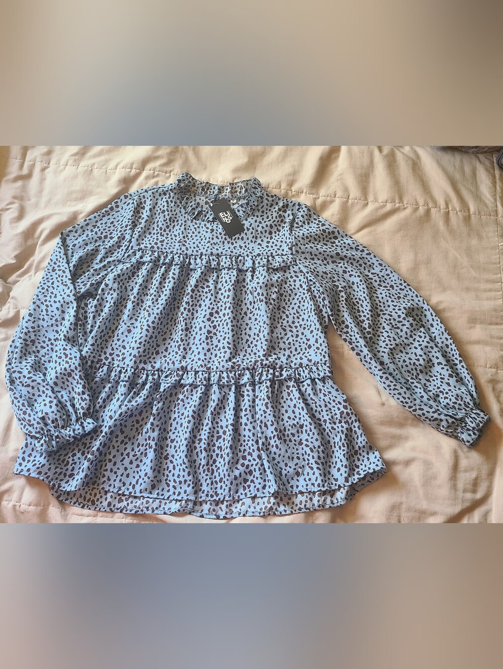 *NWT* Elings Women's Light Blue Printed Peasant Blouse, Size S